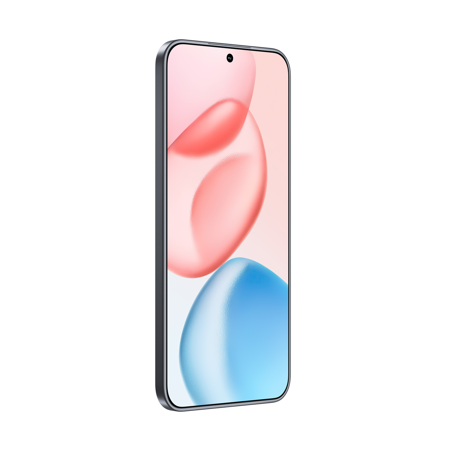 Voorkant van Honor-telefoon. Scherm toont rode en blauwe vlekken. Zwarte rand, witte achtergrond.