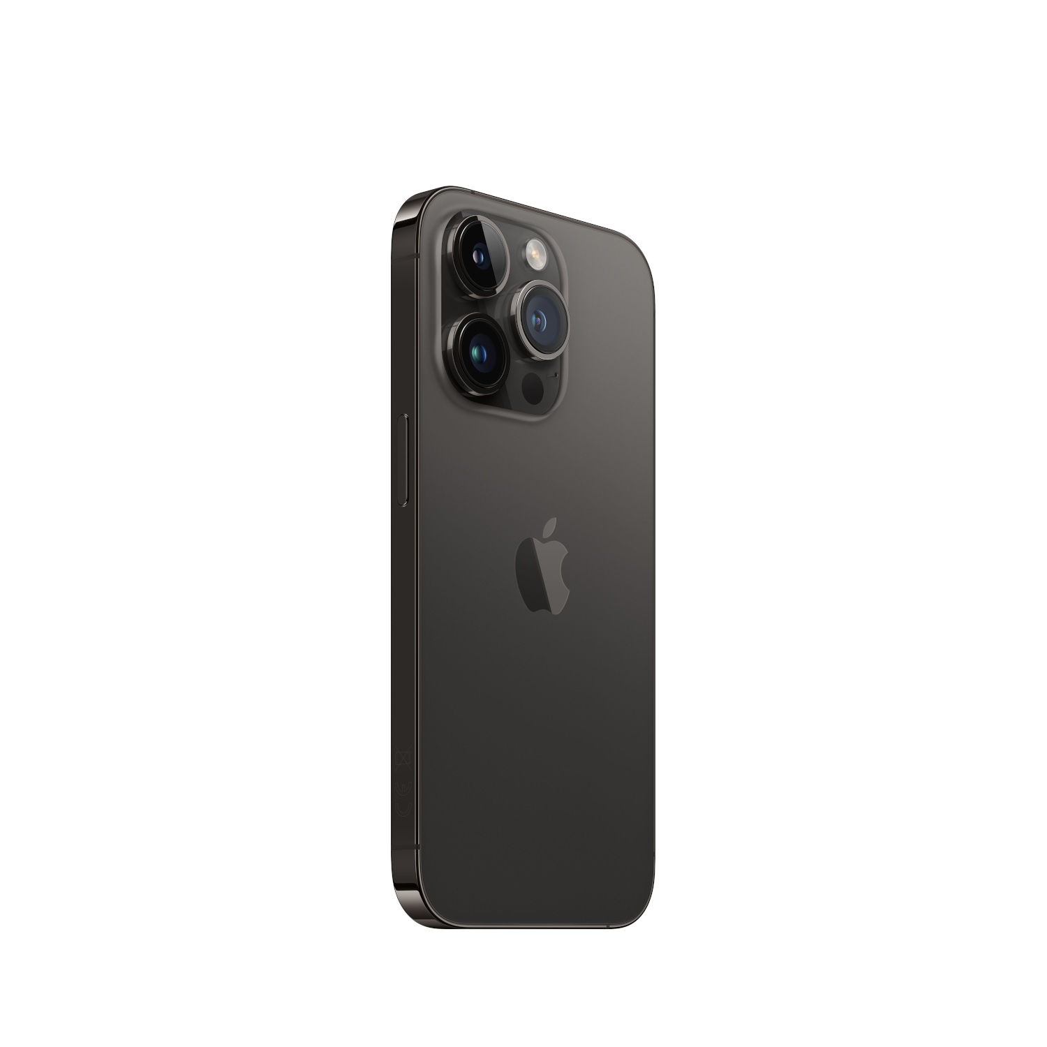 Achterkant van een grijze smartphone met drie camera's en een Apple-logo.