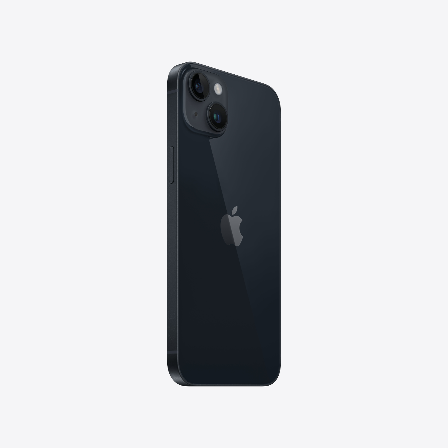 Een donkerblauwe iPhone, achteraanzicht, met het Apple-logo en cameradetails zichtbaar.