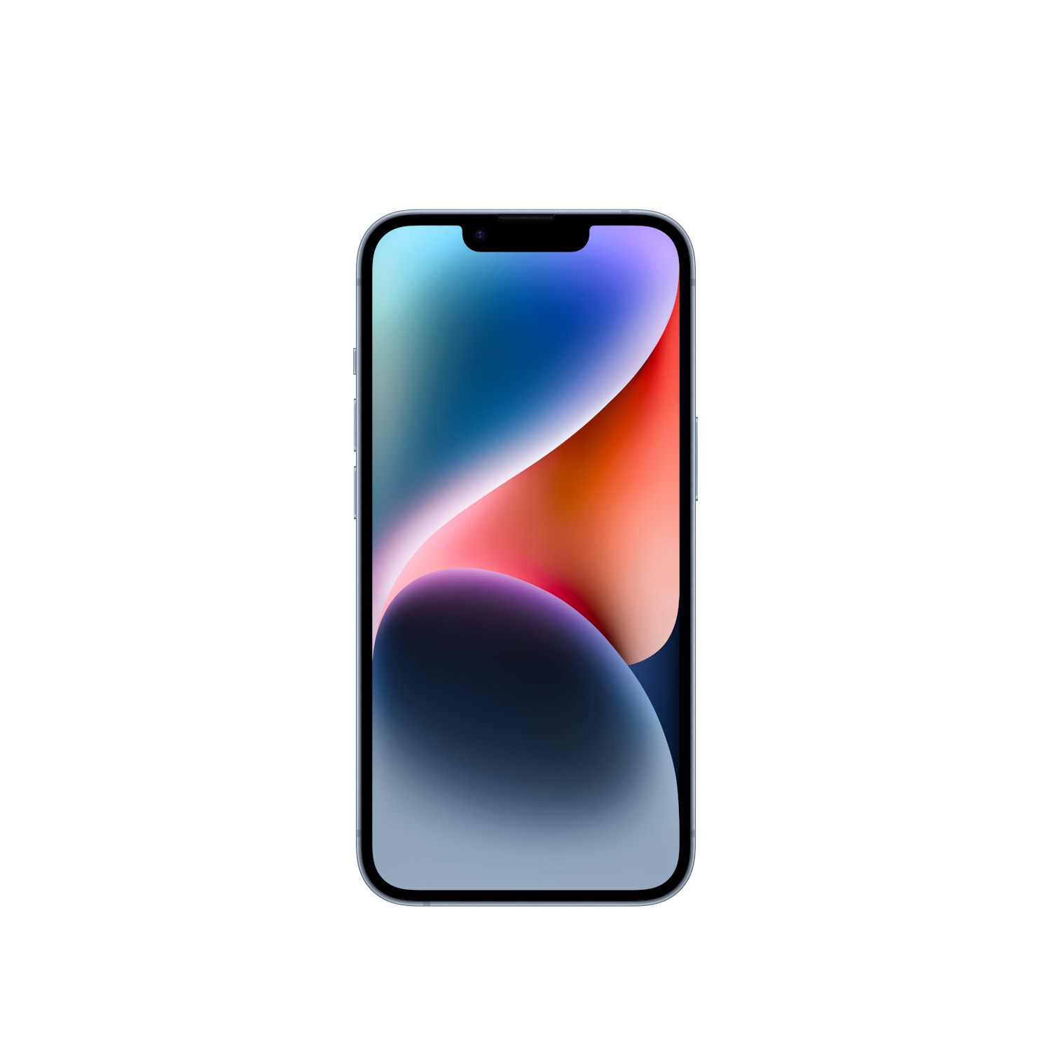 Een smartphone met een scherm dat een kleurrijke afbeelding weergeeft met blauwe, rode en oranje tinten.