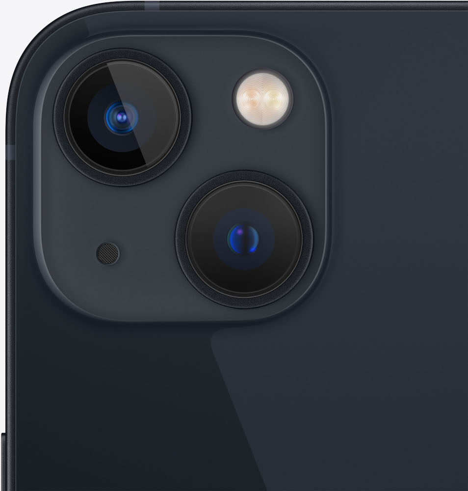 Close-up van het camerasysteem van de iPhone, met drie lenzen en een flitser.