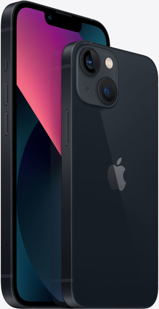 Twee donkere iPhones met Apple-logo en camera's worden getoond op witte achtergrond.