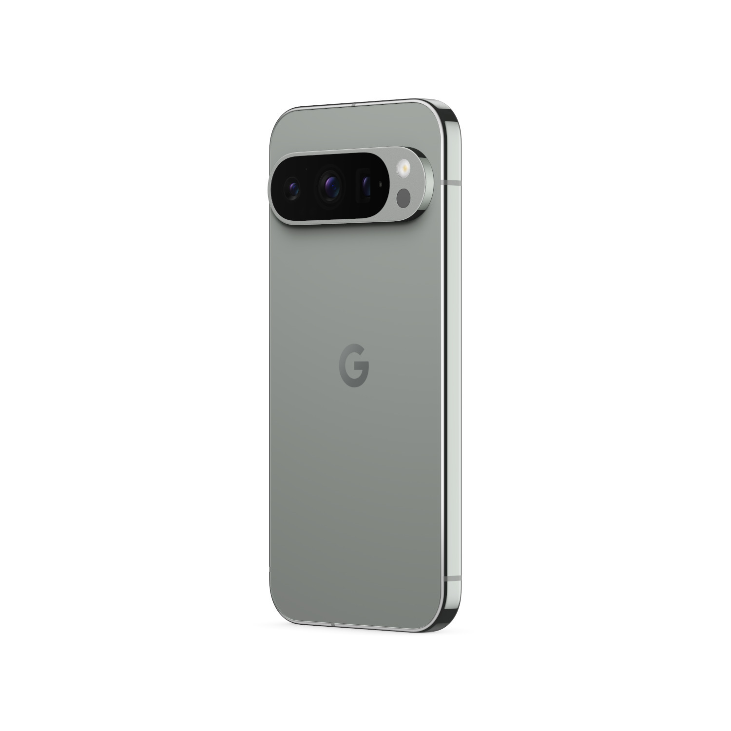Achterkant smartphone met camera's en zilver kleurenschema. Witte achtergrond.