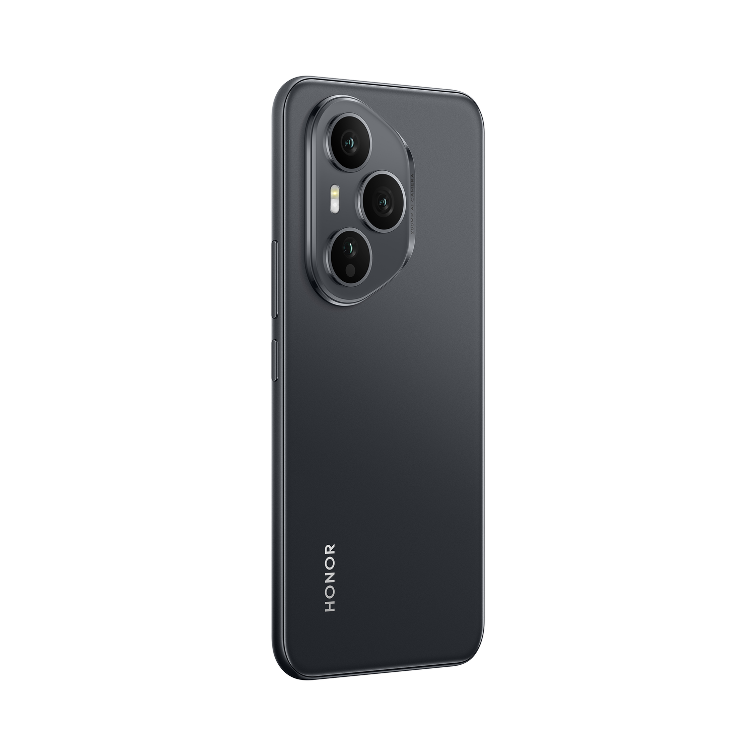 Zwarte smartphone met drie camera's, HONOR logo.