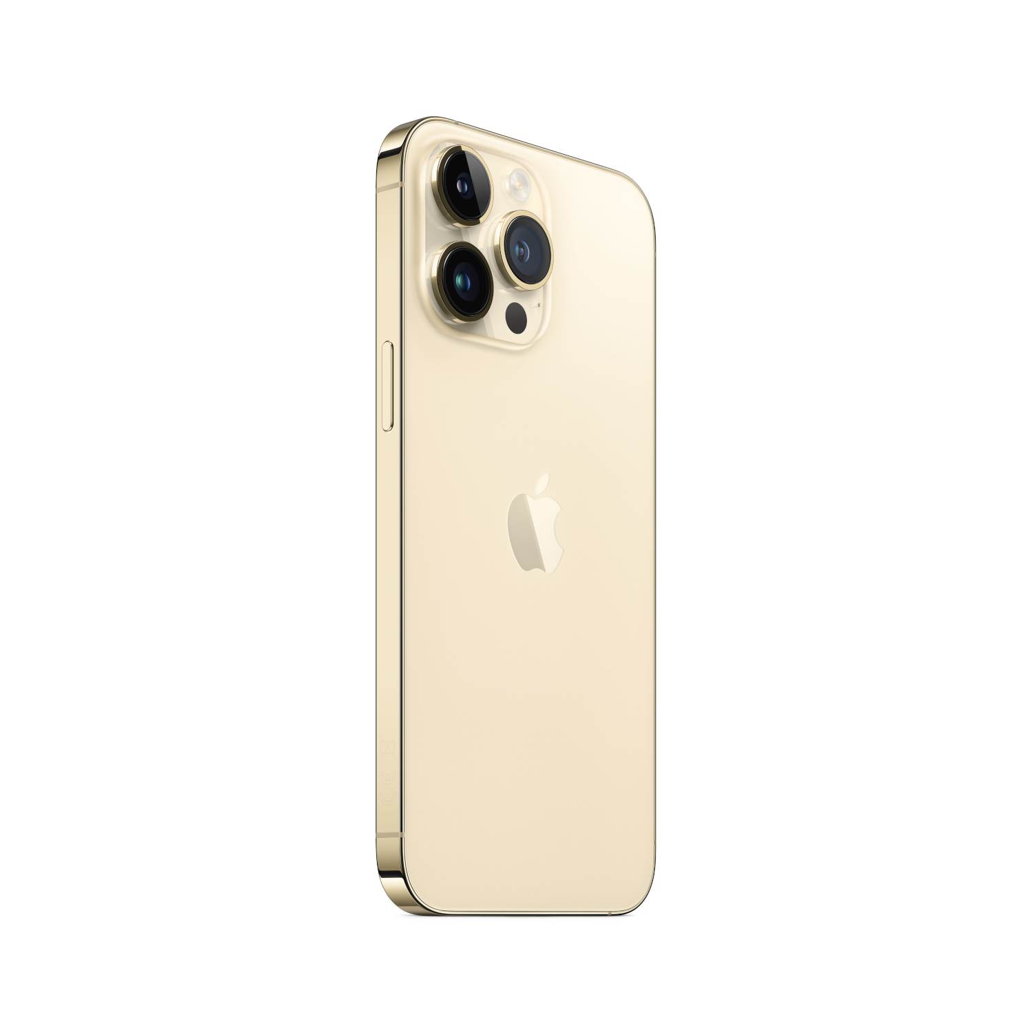 Achterkant van een gouden iPhone met driedubbele camera en Apple-logo.