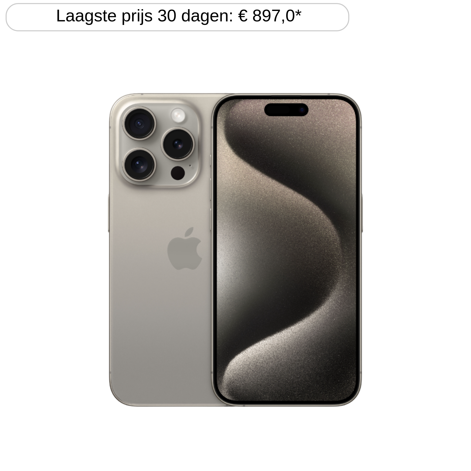 Een zilveren iPhone die de achterkant met camera's en de voorkant met een golvend scherm op een zwarte achtergrond laat zien.