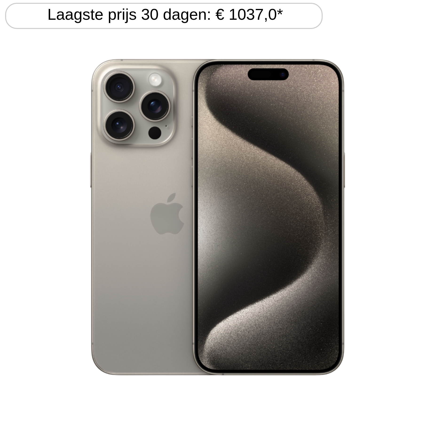 Grijze iPhone met drie camera's, scherm met een donkergrijs golfpatroon, op een zwarte achtergrond.