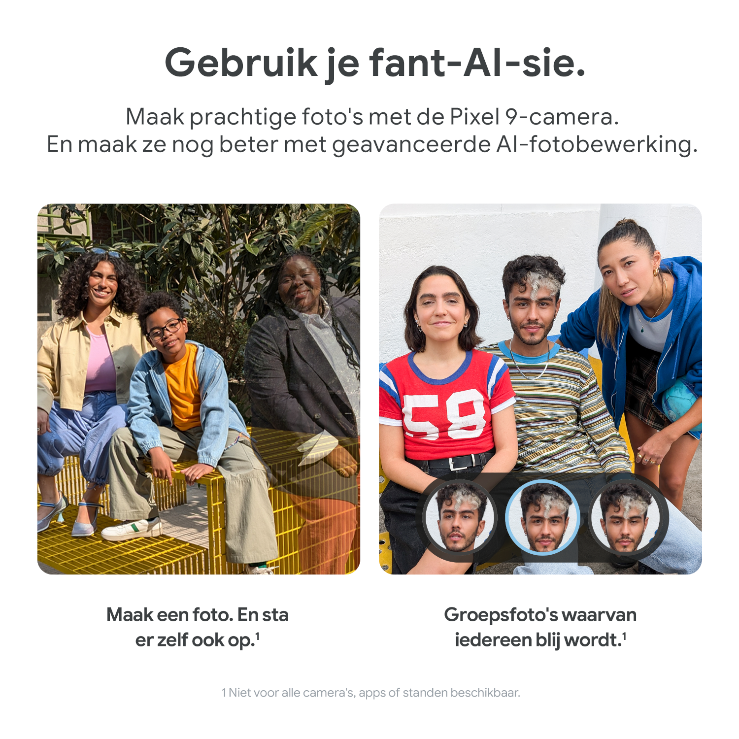 Twee foto's van mensen gemaakt met een telefoon. Eén groepsfoto, de andere met 3 gezichten.
