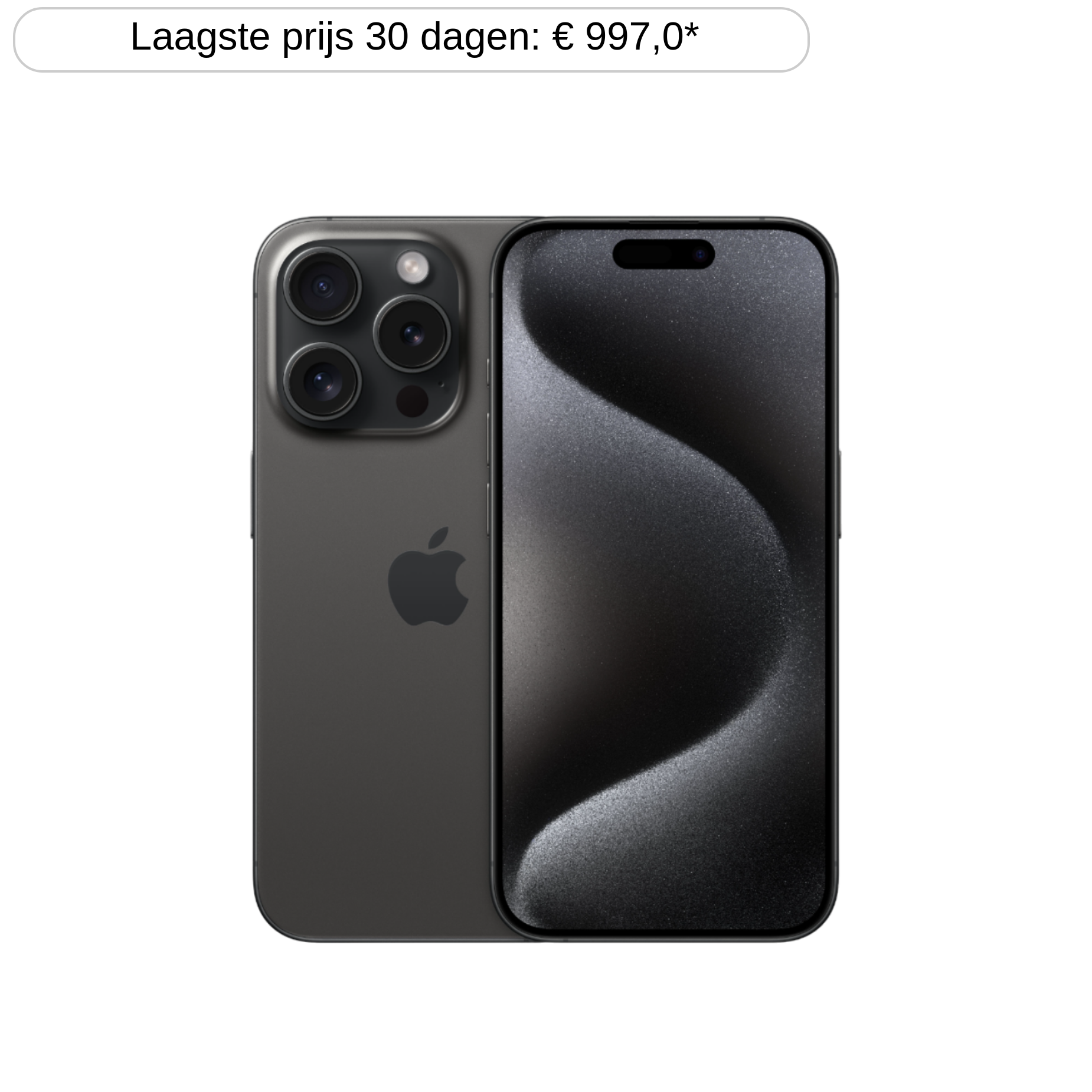 Zwarte smartphone met drie camera's aan de achterkant en Apple-logo, plus een strak scherm.