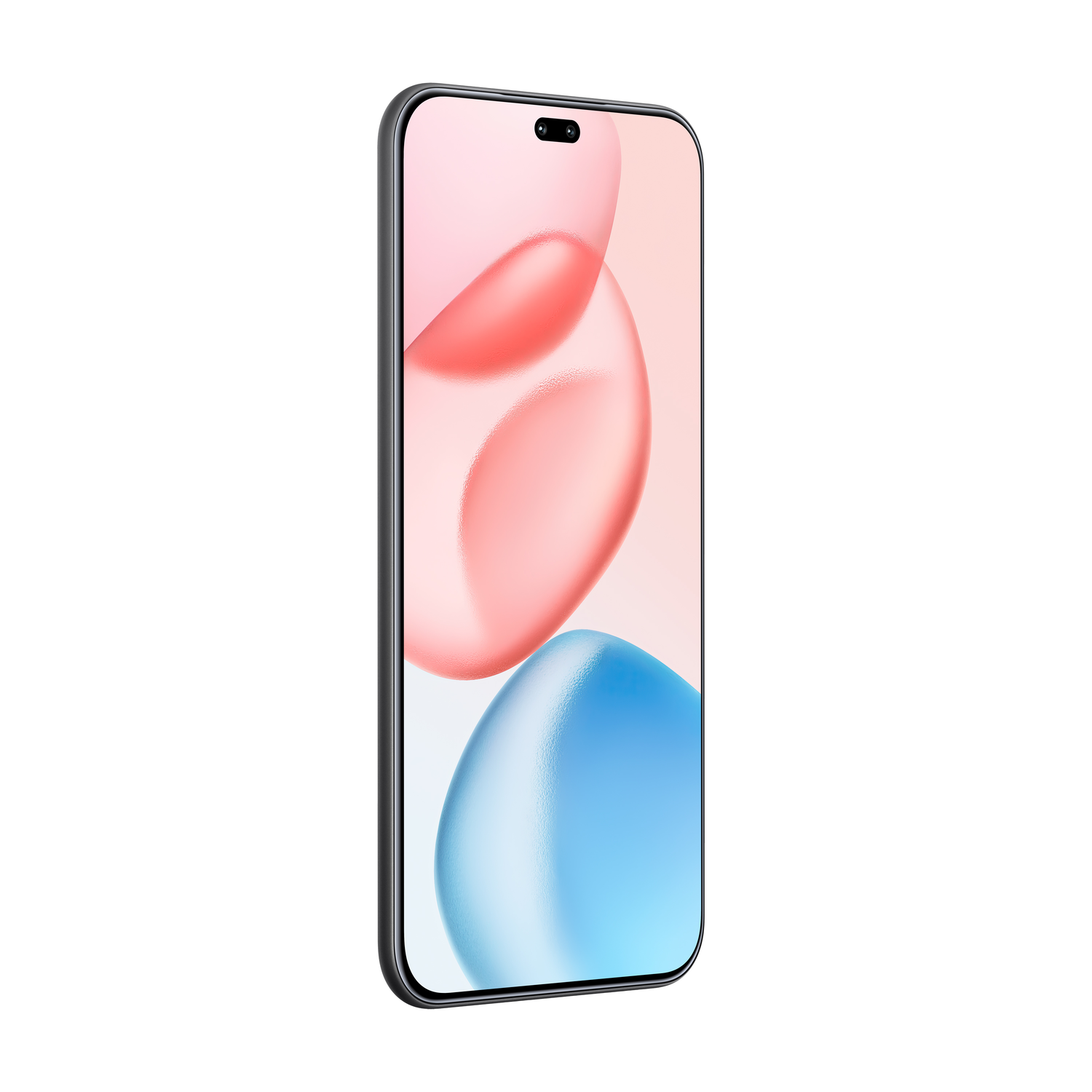 Smartphone met roze en blauwe bellen op het scherm.