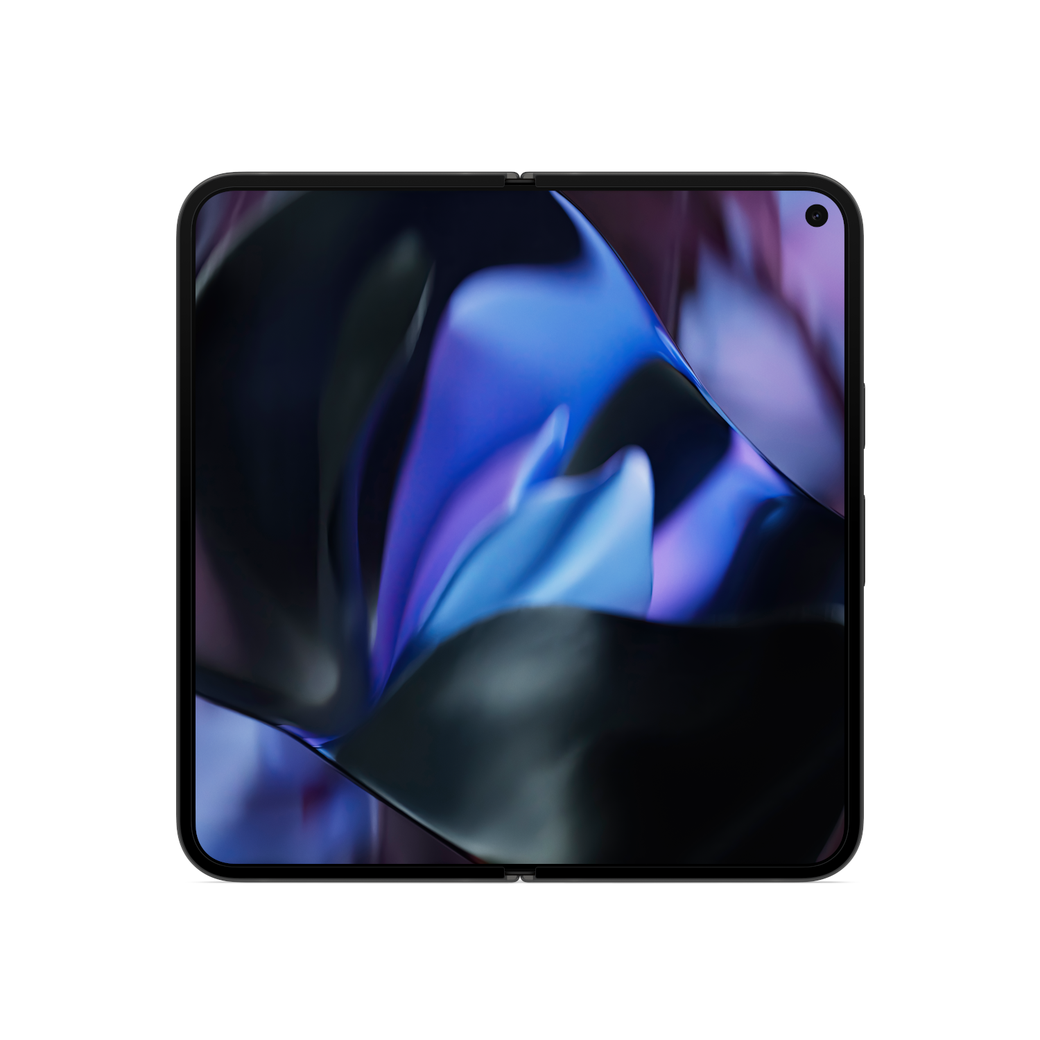 Zwarte opvouwbare tablet met een scherm met een kleurrijk abstract ontwerp.